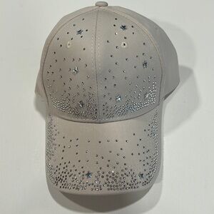 Beige Shiny Bling Sparkly Rhinestones Baseball Cap Adjustable Buckle.